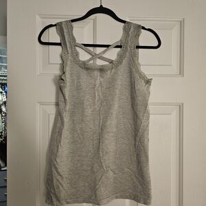 Peace Love Lace Trim Gray Tank Top Size L